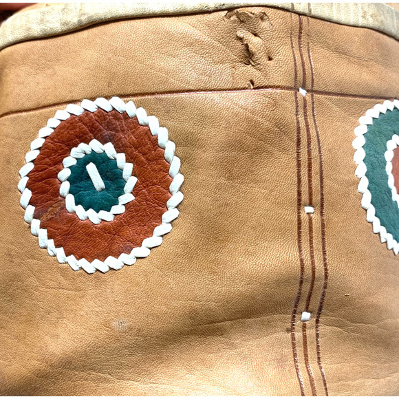 Vintage Artisan Made Kidskin Leather Southwestern Drawstring Bucket Bag Purse - Picture 5 of 8